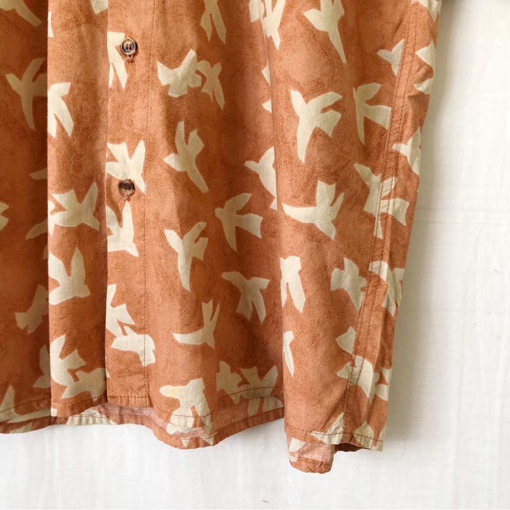 Vintage Mens HUNT CLUB Orange Cream Bird Button Up Cotton Rayon Shirt Size L - Picture 7 of 11